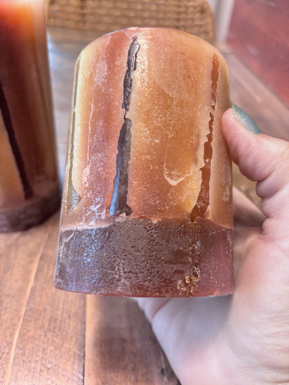 Pier 1 Imports Green Orange Brown Textured Candles • Set Of 2 • Single Wick