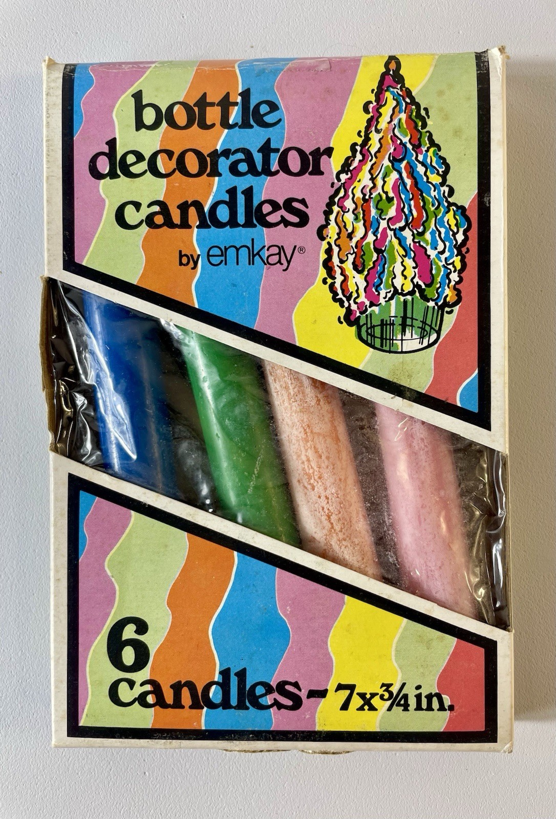 VTG Emkay Bottle Decorating Candles Set Of 4 Assorted Colors Drip Candle