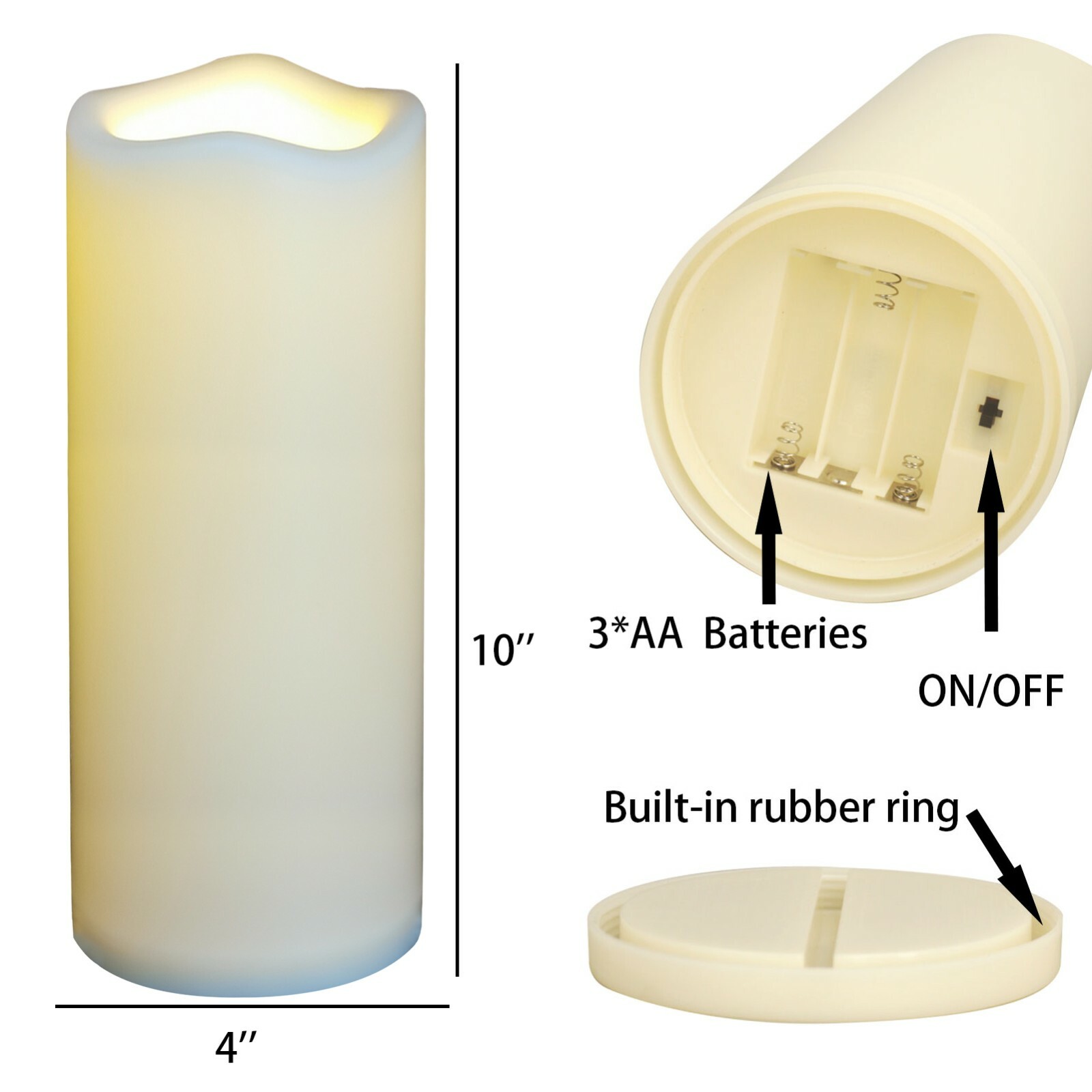 4”x10” Battery Operated Candle with Timer Large Led Candle Outdoor Waterproof