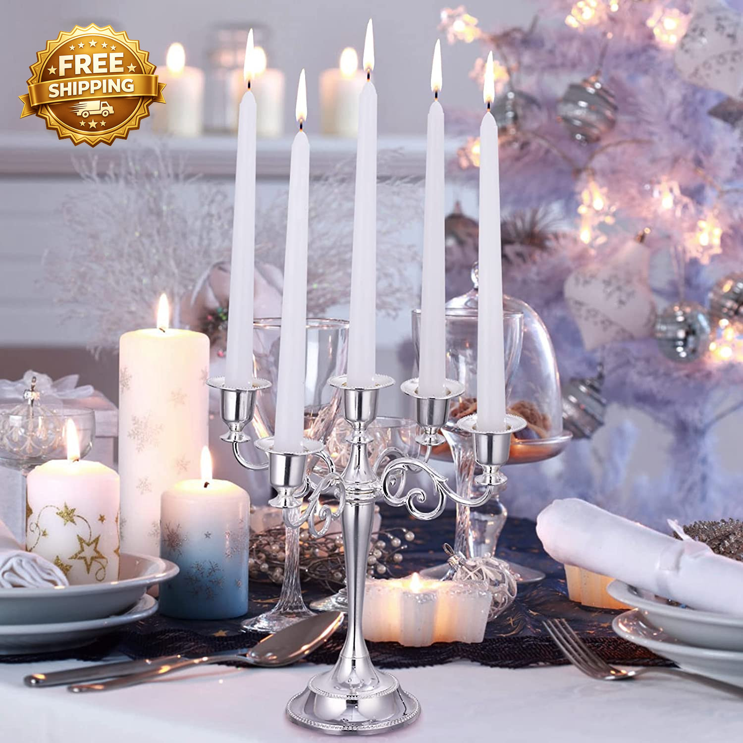 24 Pack Tall White Taper Candles 10 Inch (H) Dripless Unscented Dinner Candle