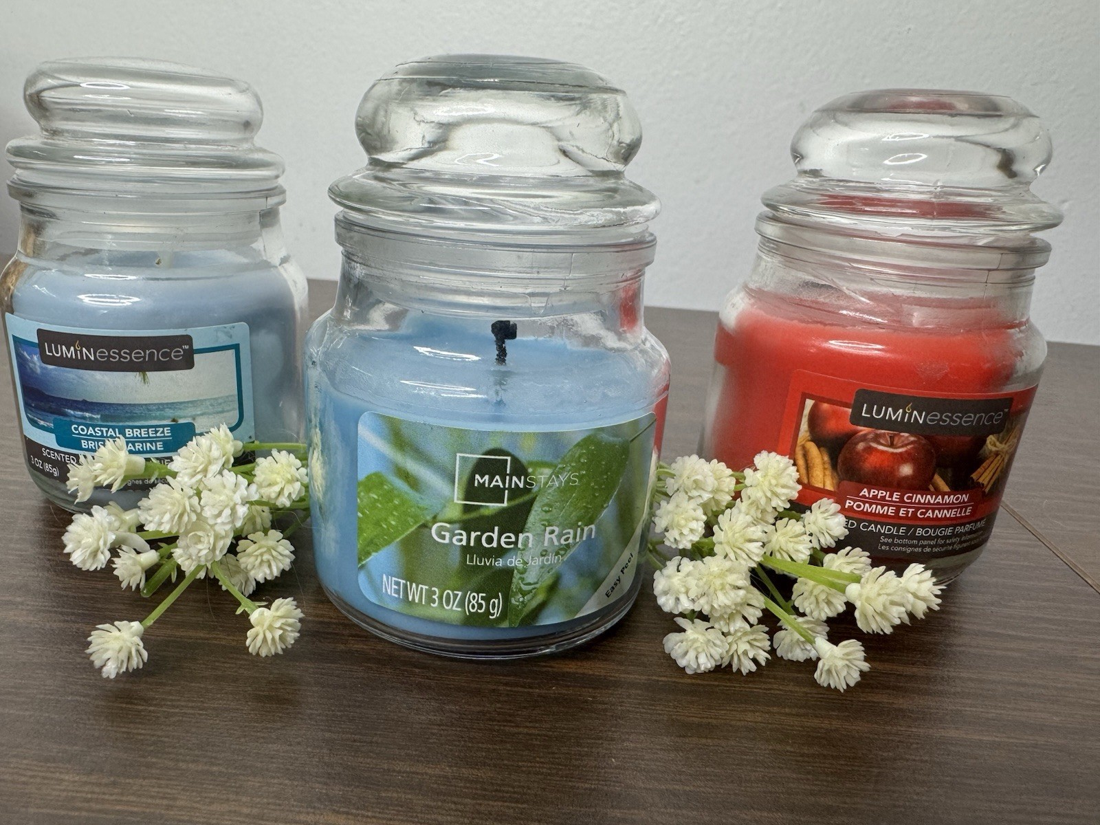 3 Candles Mainstays Jar 3 Ounce Garden Rain Apple Cinnamon Coastal Breeze