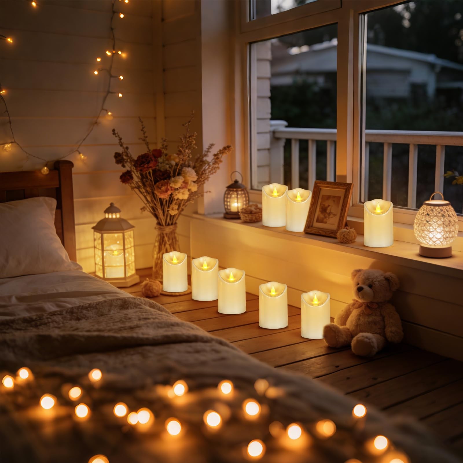 Pure White Flameless Candles, Patented 3D Dual-LED, Set of 2 Slanted Plastic …