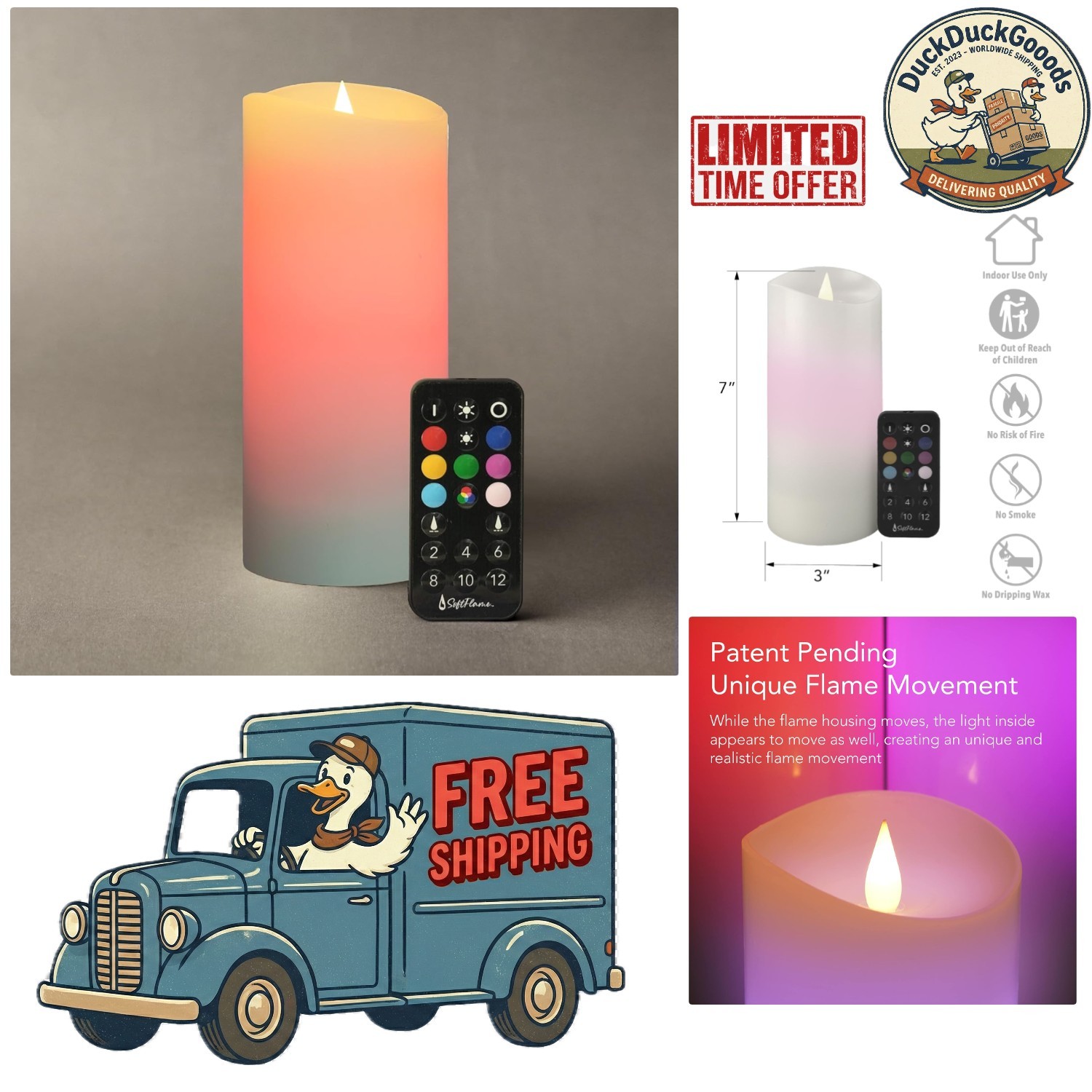 3×7 Real Wax Flameless Pillar Candle – Dimmable, Remote Control, Indoor Use Only