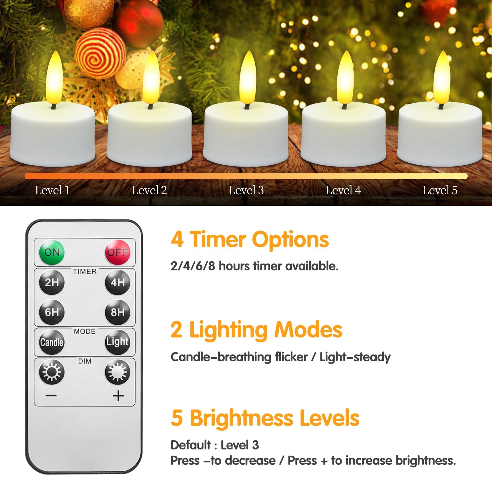 12PCS Rechargeable Tea Lights Candles with Remote & Timer-2/4/6/8H