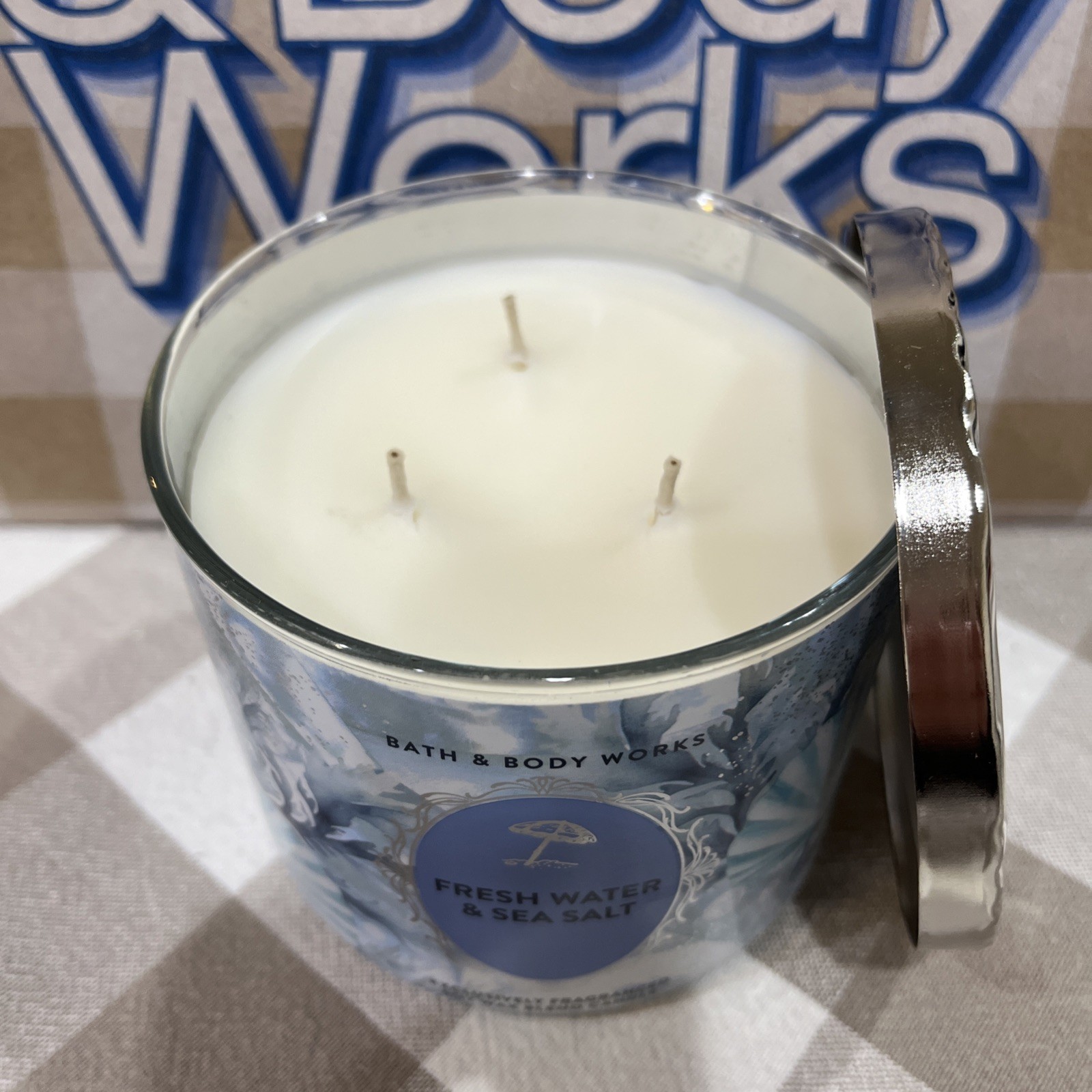 Bath & Body Works FRESH WATER & SEA SALT 🏖️🐚 3 Wick SCENTED Candle 25-45 Hrs