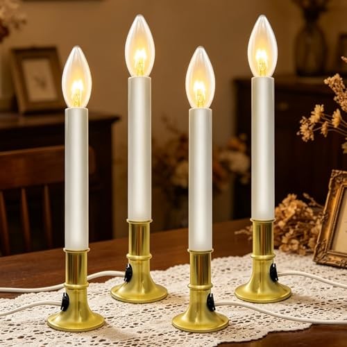 4 Pack 9″ Flameless Window Candles with Timer, Warm White C26 7W Bulbs, Plug-in