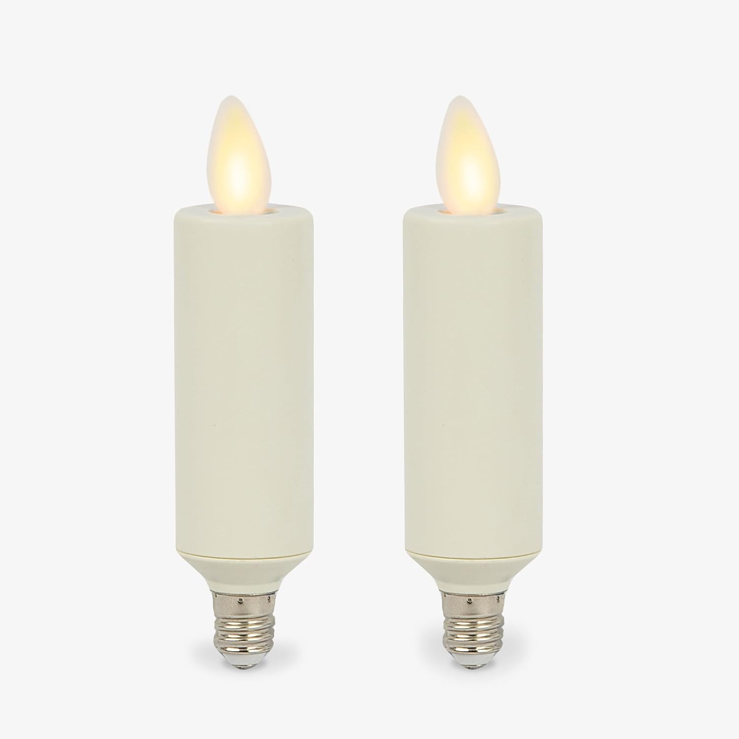 Luminara Set of 2 Pearl Ivory Flameless Candle E12 Taper Bulbs Flat Top – 1″ X 4