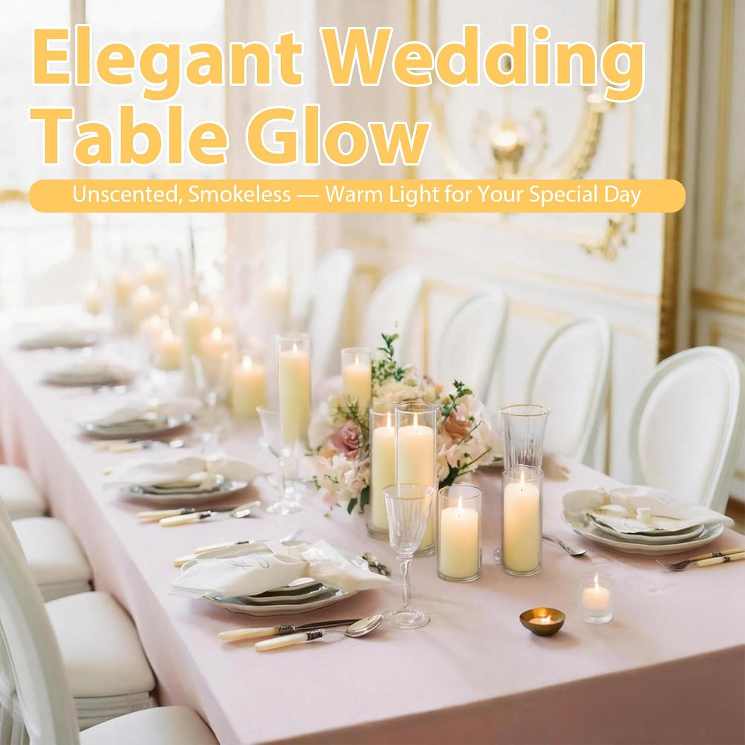 Ivory Pillar Candles & Glass Vases Set for Weddings & Events – 12 Pack