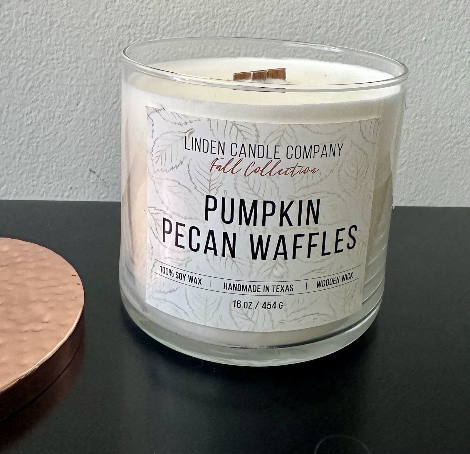 NEW Candle . Linden SOY Candle- Pumpkin Pecan Waffle Scented