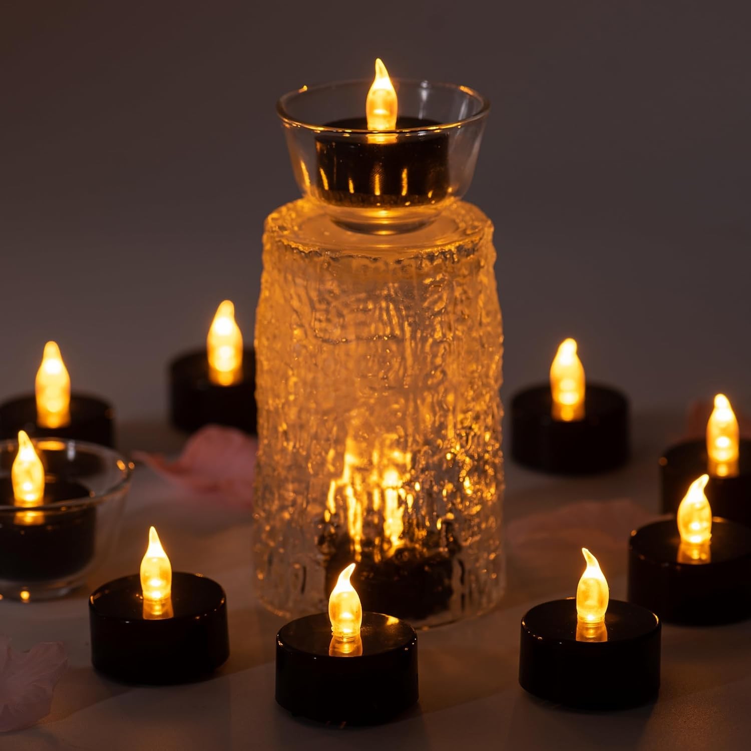Lasts 2X Longer Black Flameless Tealight Candles, 40 Pack, 1.5″x1.4″,