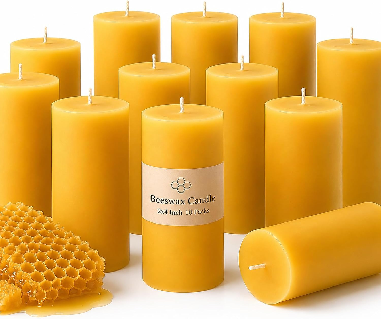 Beeswax Candles Pillar 6 Pack, 2X4 Inch Non Toxic Bees Wax Candle for Home, Long