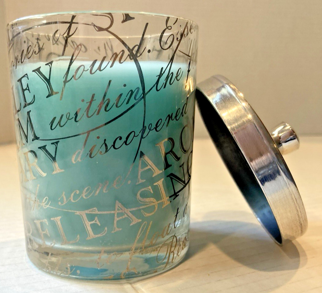 Coastal Calming Candle Inspirational Messages Glass Jar Silver Lid Beach Blue