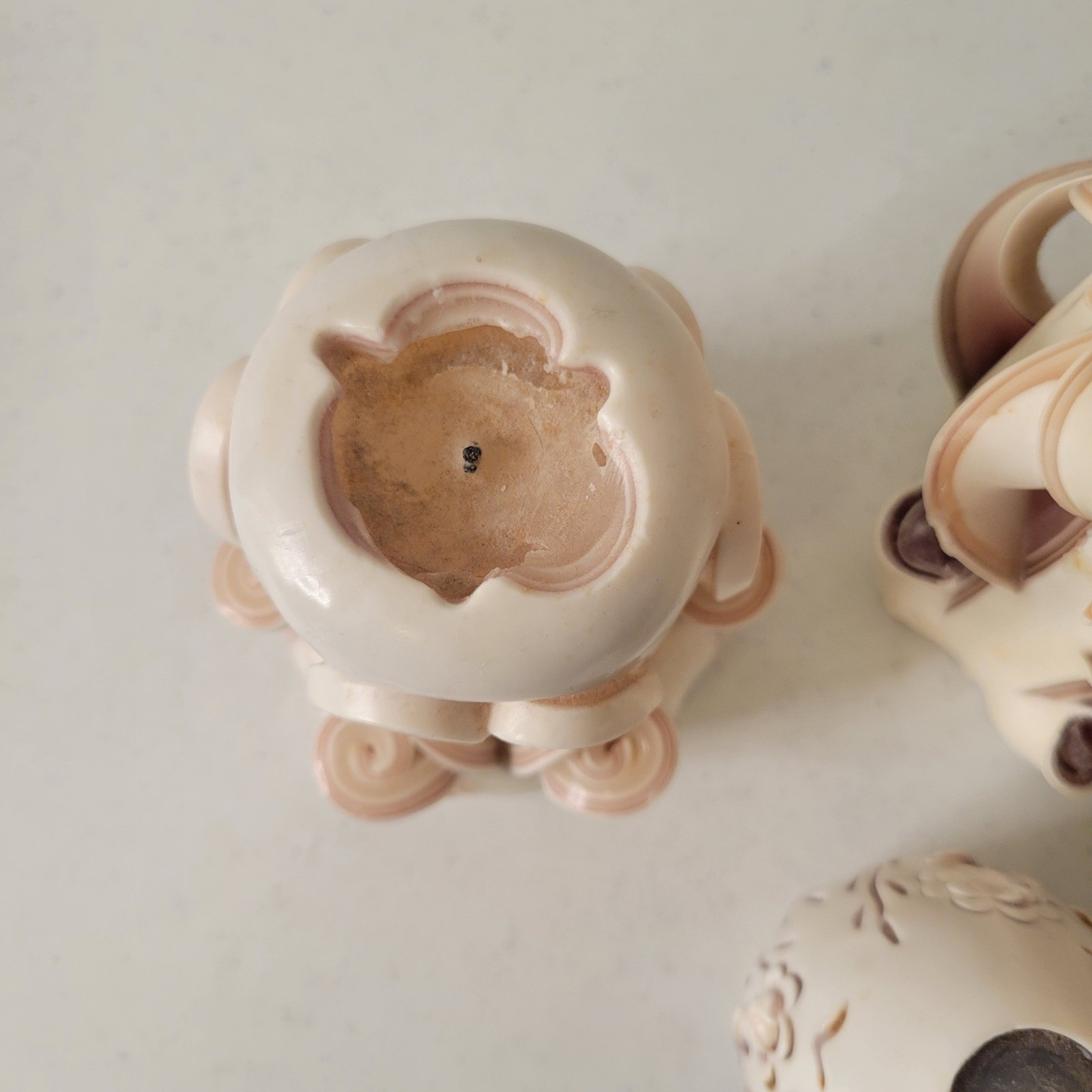 North Georgia Candle Works Carved Wax Art Set 3 Cream Tan Mauve Purple Vtg 1992