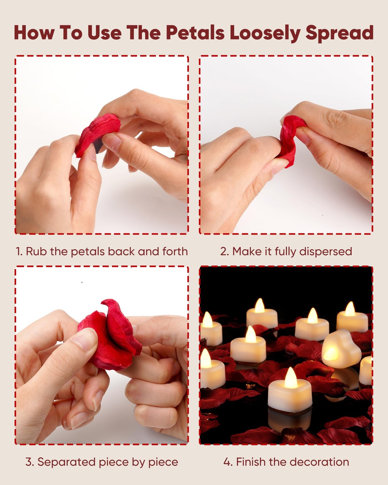 Amagic 1000 Pieces Artificial Rose Petals with 12 Heart LED Tea Lights Candle…