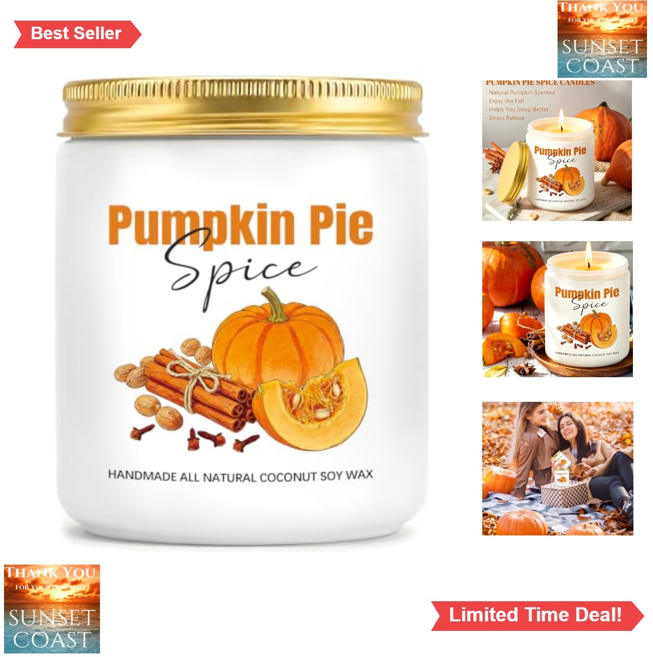 Pumpkin Cinnamon Spice Jar Candle Fall Scented Soy Wax 50 Hour Home Decor Gift