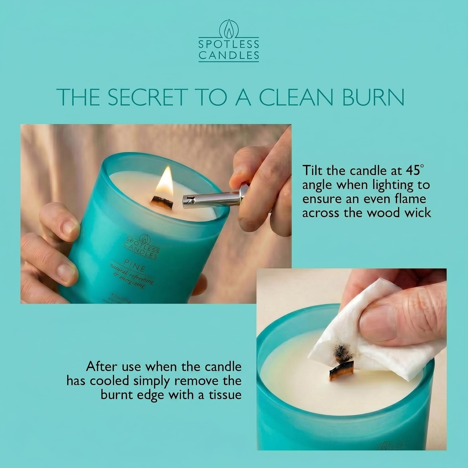 Pine Candle; 9.7 oz: 55 Hrs Burn Time, Soy Wax Teal Frosted Jar with Cracklin…