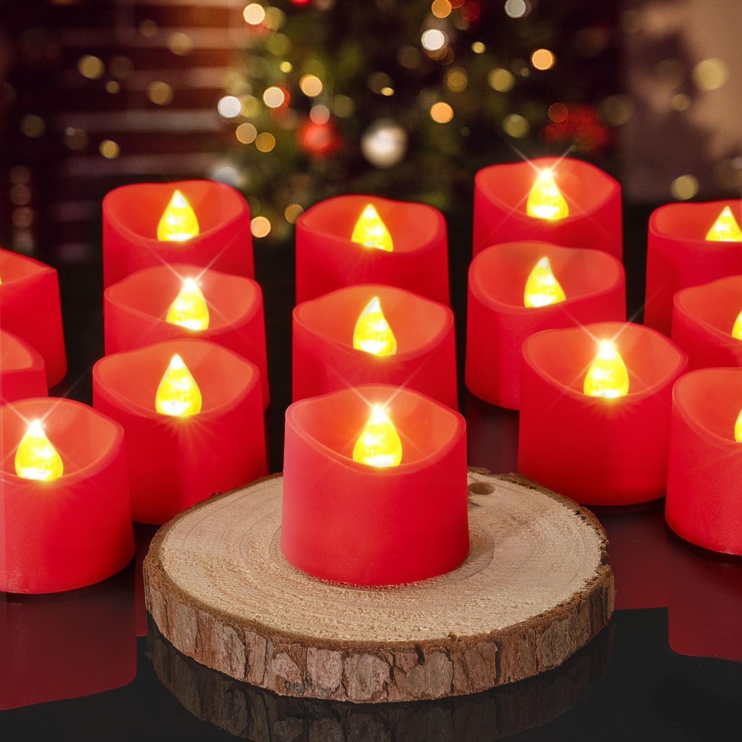 12pc Red Tea Lights Candles Battery Operated, 200hr Flameless Flickering Candles