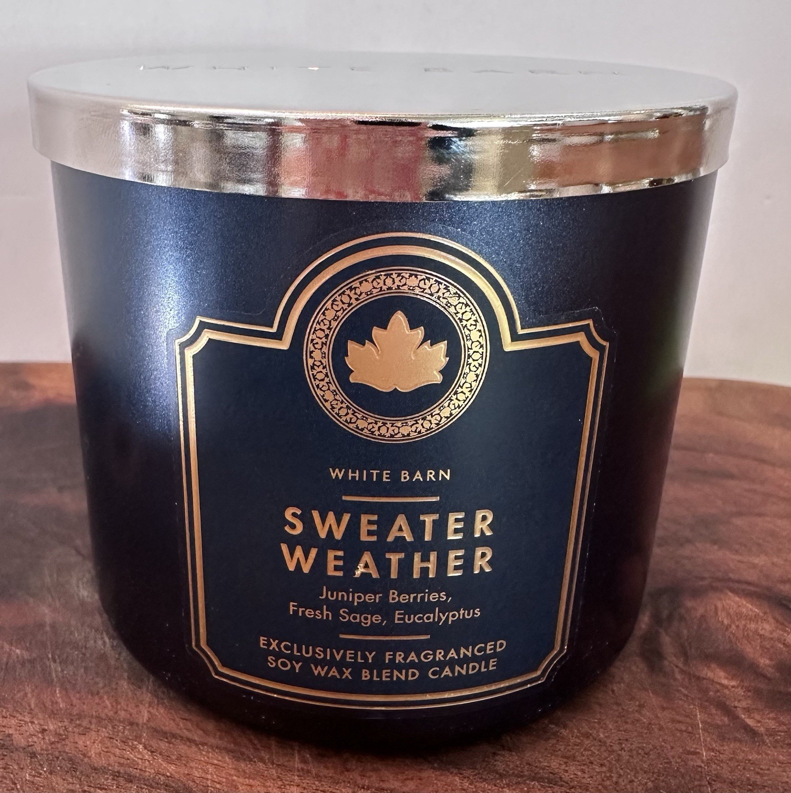 NEW Bath & Body Works SWEATER WEATHER Scented 3 Wick WHITE BARN Candle 25-45 Hrs