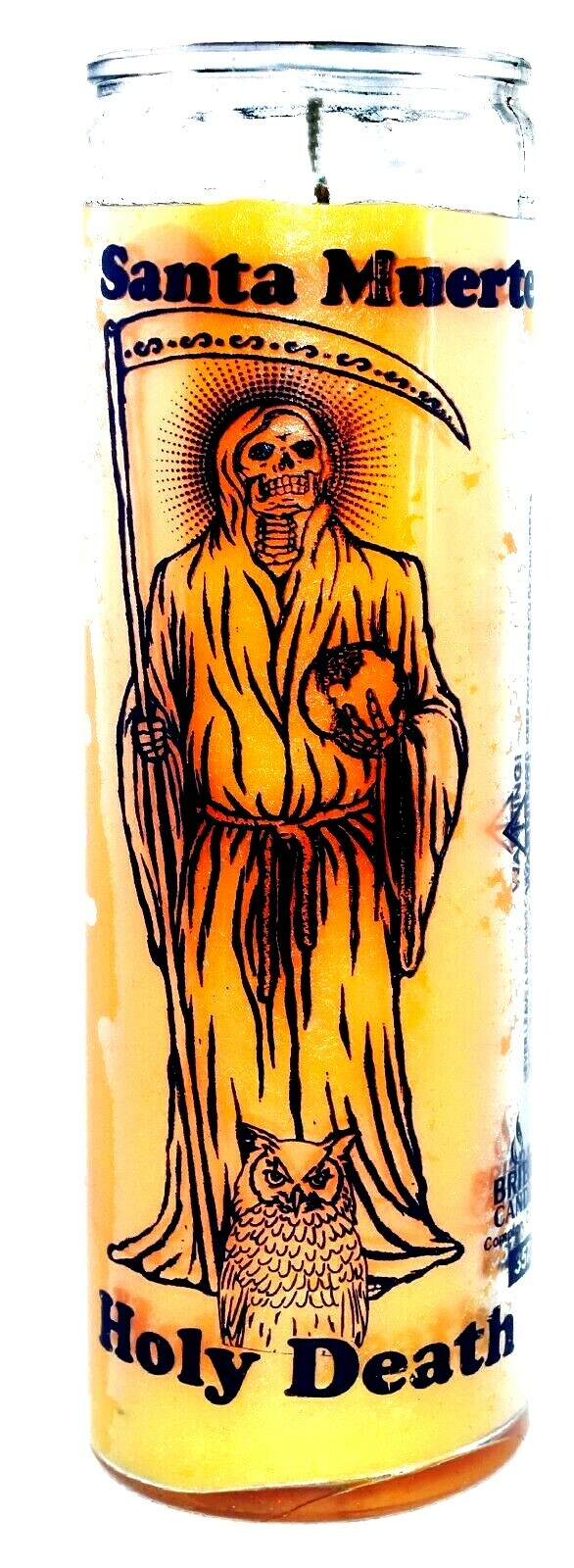 CANDLE HOLY DEATH YELLOW – SANTA MUERTE AMARILLA UNSCENTED -BURNS 120 HOURS