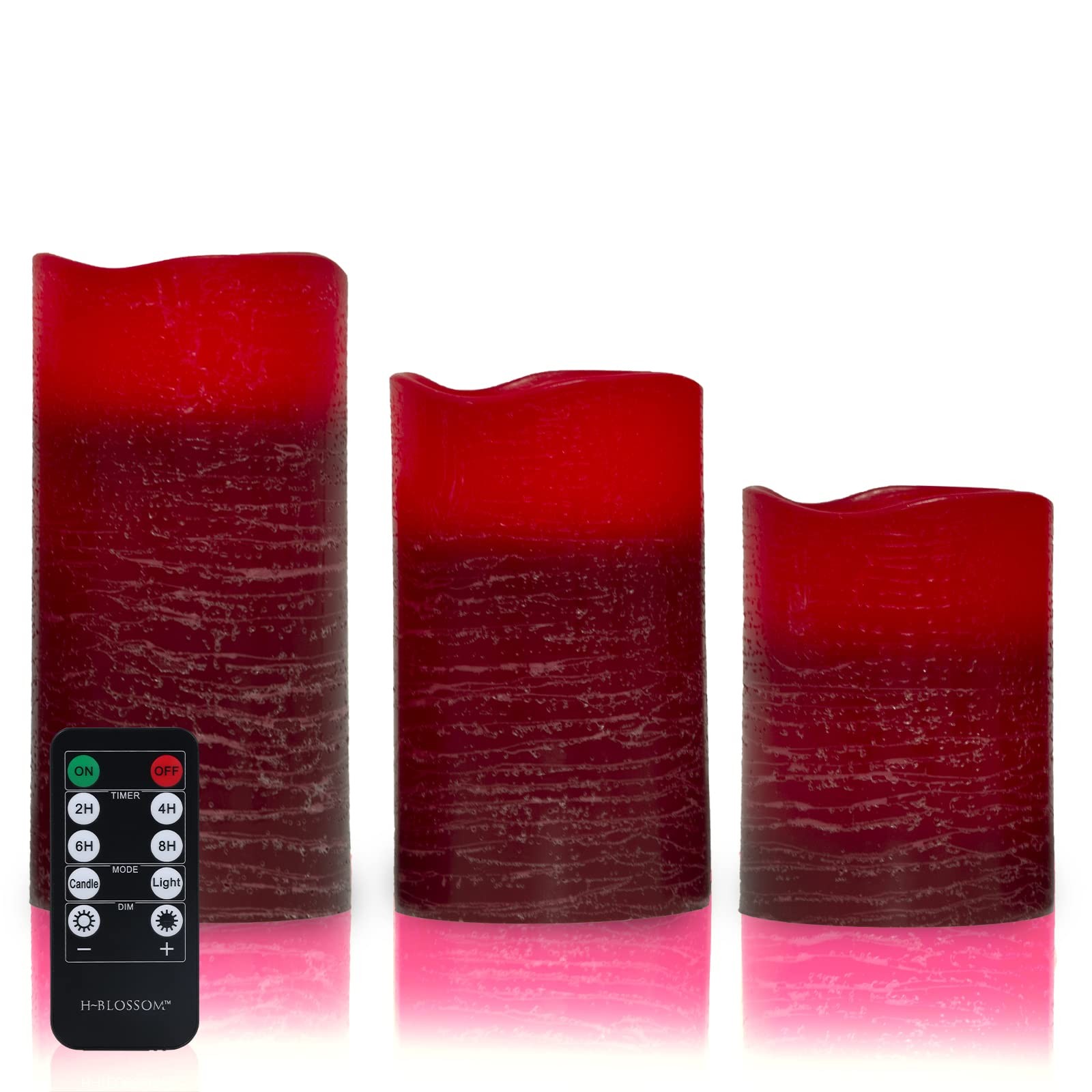 Red Flameless Candles Real Wax LED Pillar Candles Battery Operated with Cycli…