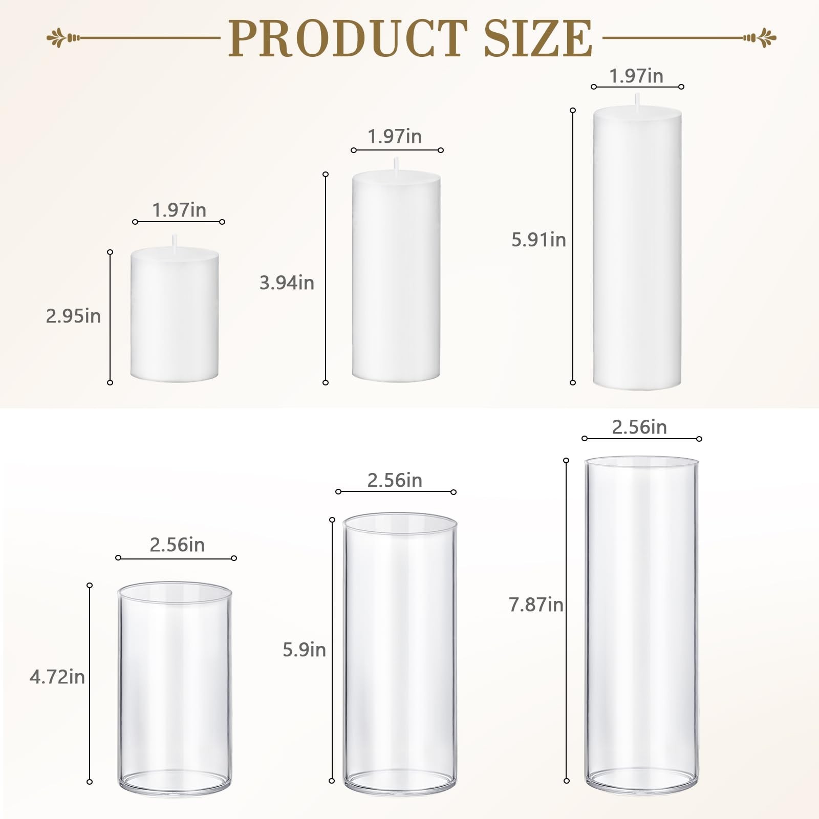 24 PCS Ivory White Pillar Candles Glass Candle Holders Cylinder Vases Homjoy