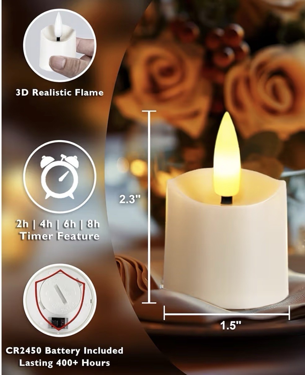 Homemory White LED Votive Candles 12-Pack Remote Timer Flickering CR2450