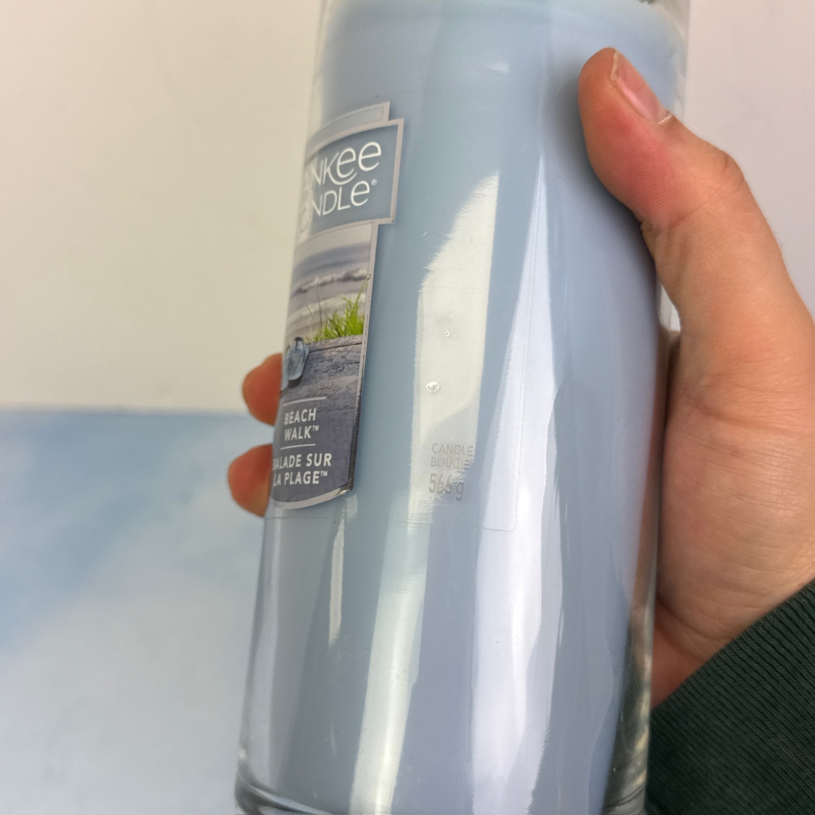 Yankee Candle 20 oz Beach Walk Tall Cande Glass Jar Blue Single Wick Light Use