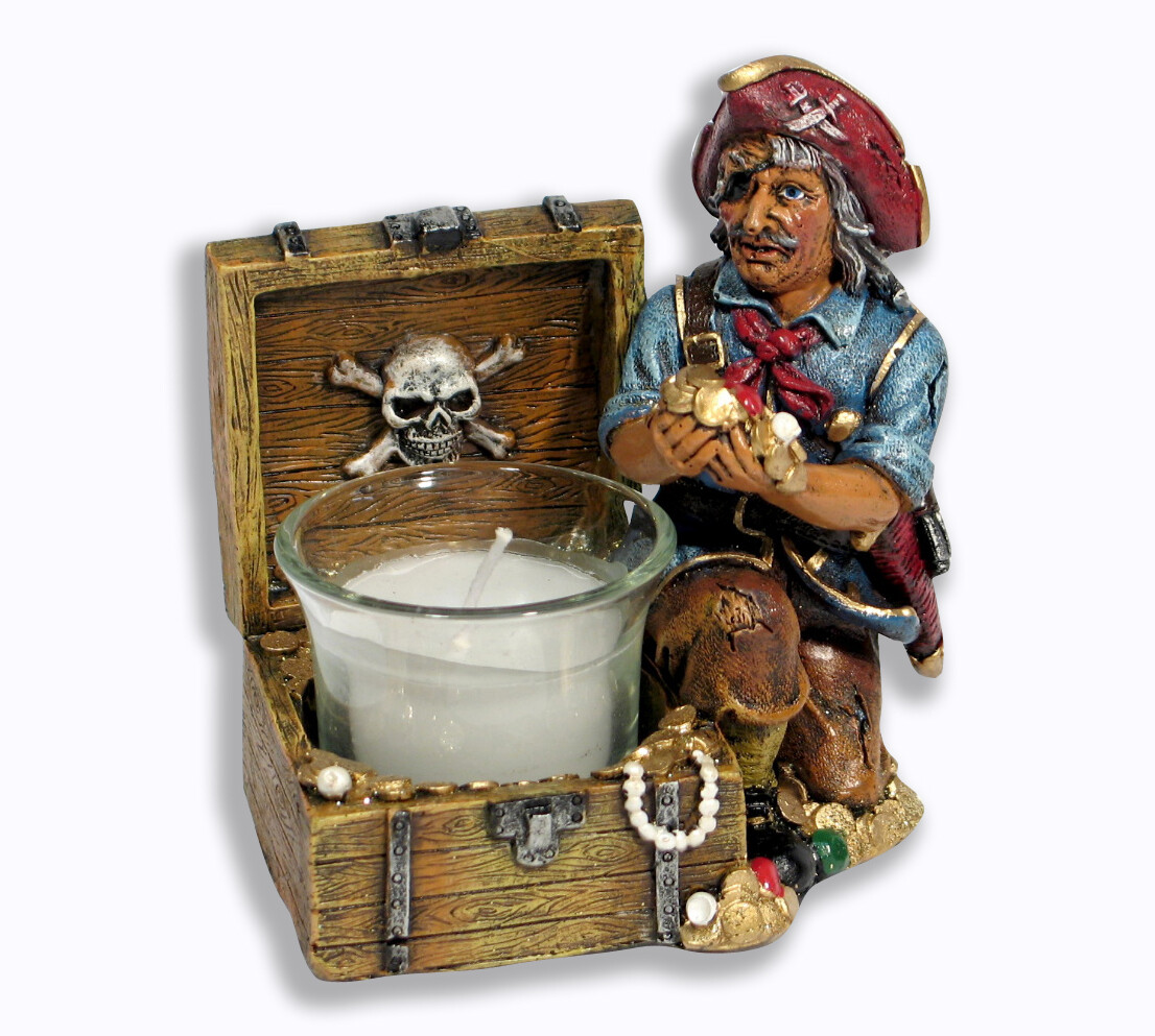 Handpainted Pirate Chest Tealight Votive Candle Holder 4″ P108P