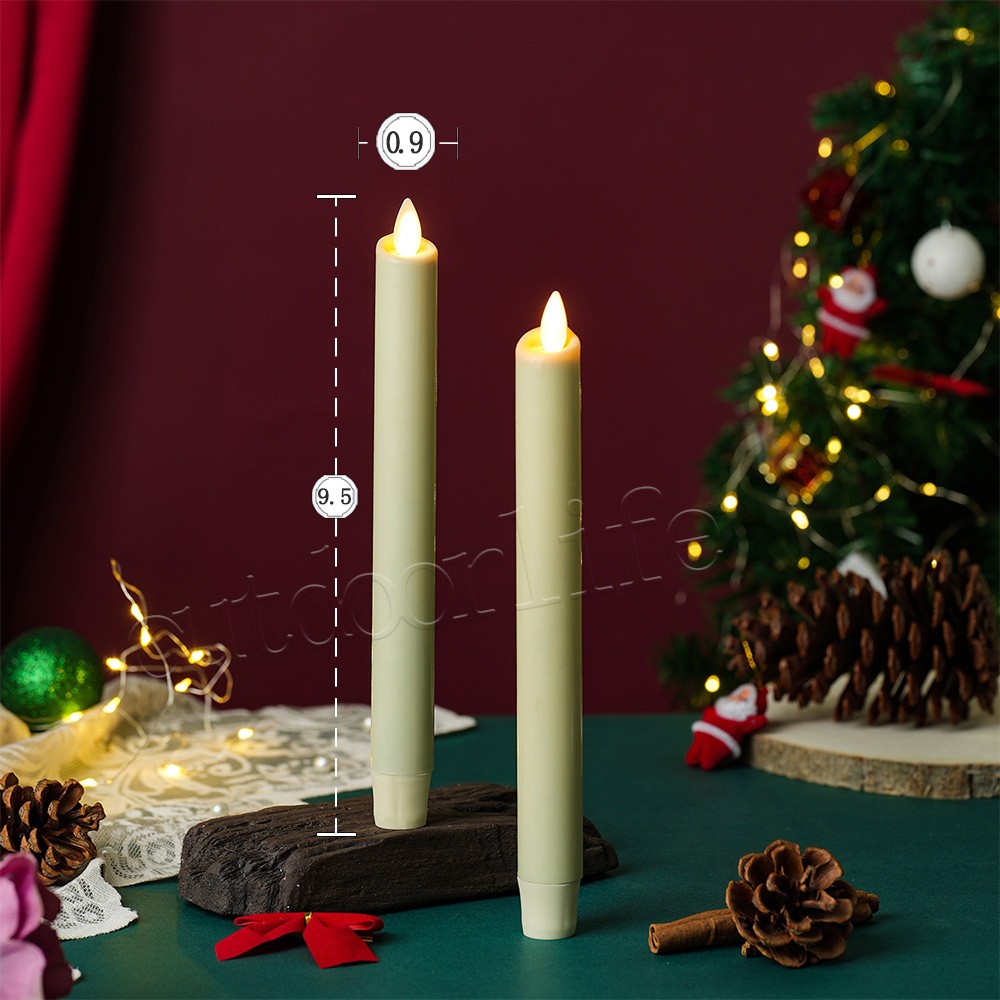 Luminara LED Flameless Wax Taper Candles w/Moving Flame Remote Ivory 9.5″H 2pc