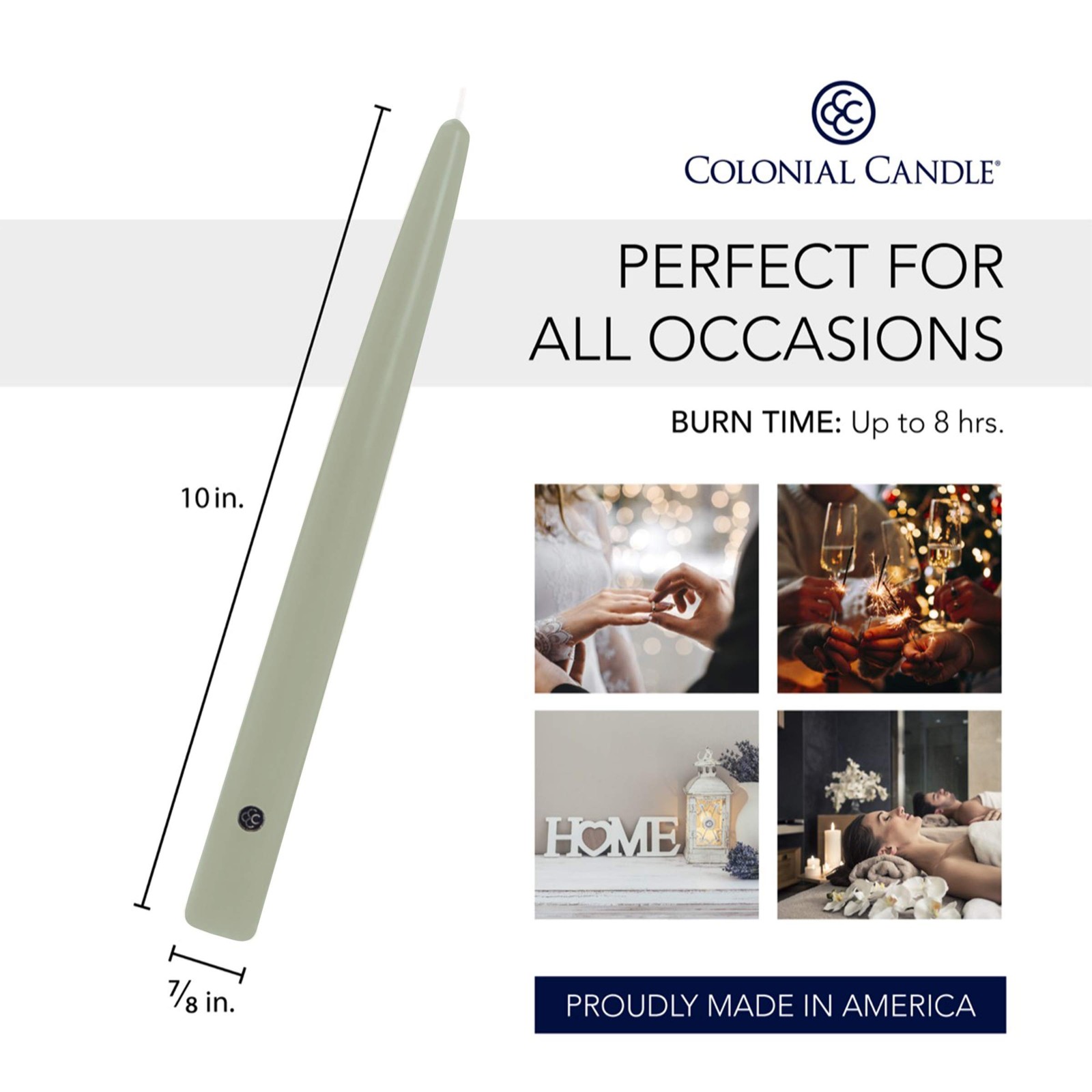 Bayberry Scented Taper Candle Virtually Dripless Premium Wax with Cotton Wick