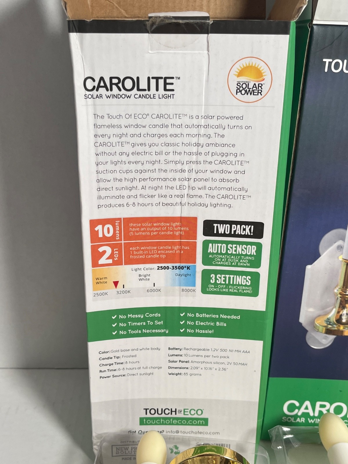 4 Touch of Eco Carolite Solar Window Flameless Candle Lights