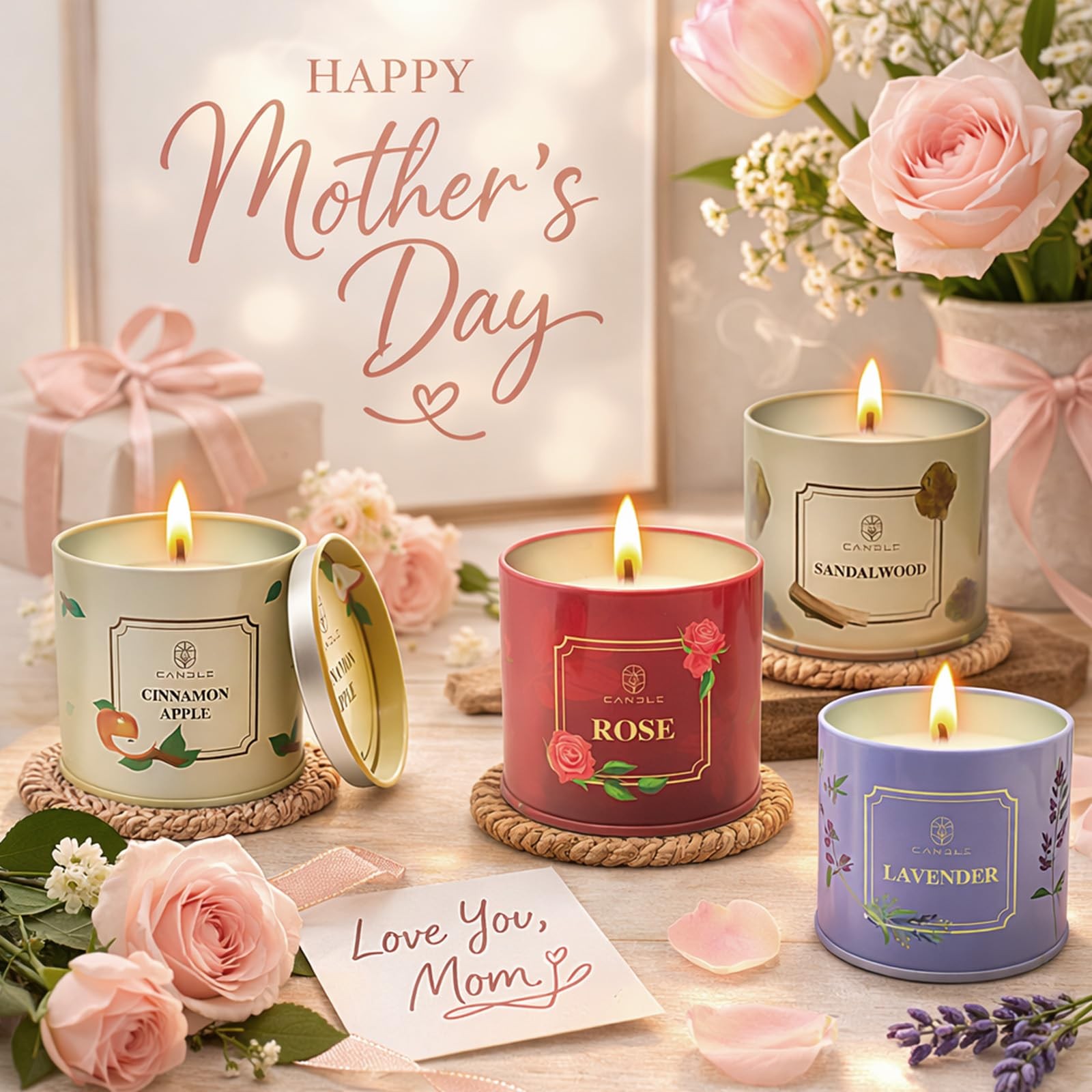 Mothers Day Gifts, Scented Candles, 4 Pack Long Lasting Soy Wax Candles Gift …
