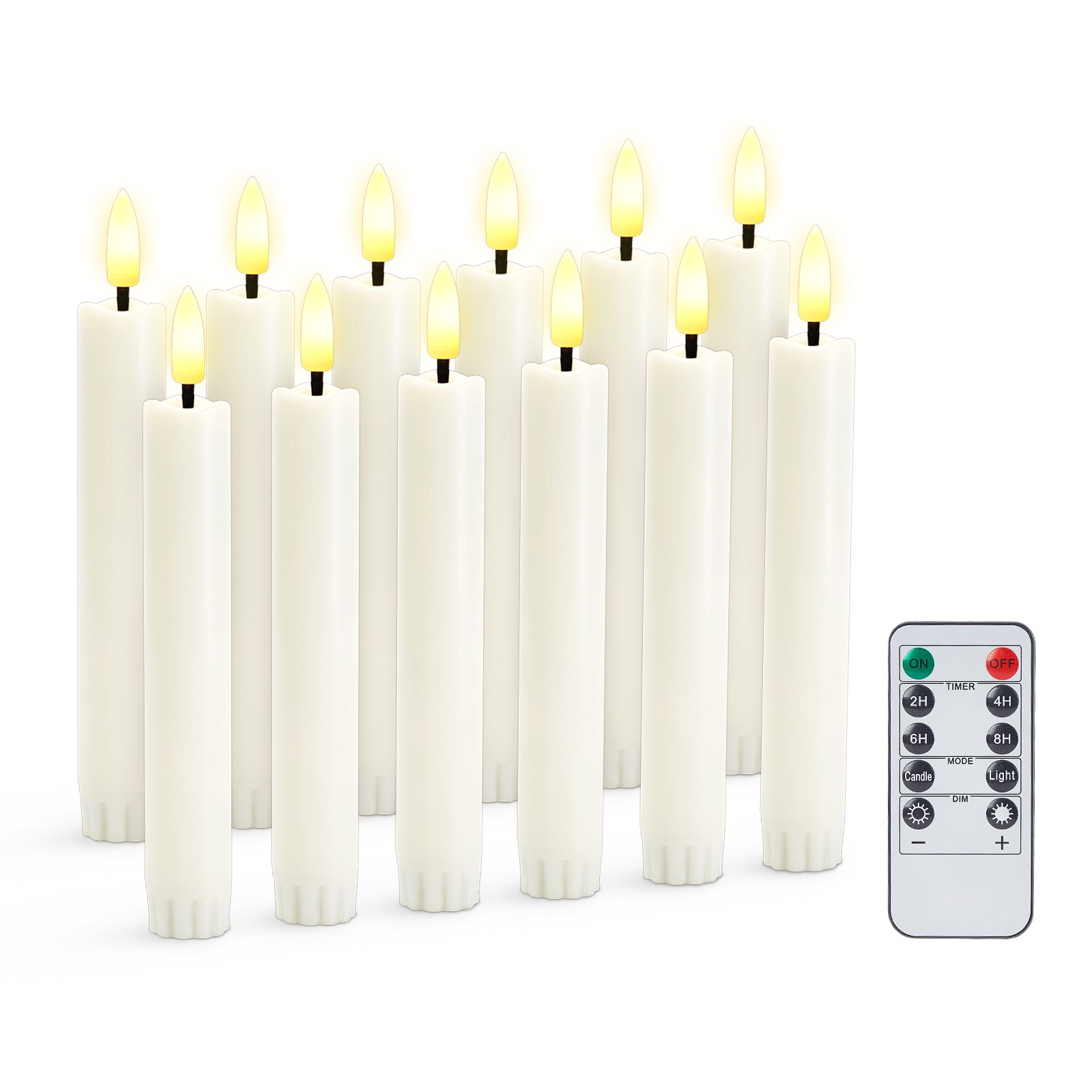12 Pcs Flickering Flameless Taper Candles Battery Operated with Remote & Timer