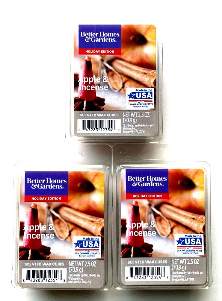 Better Homes and Gardens 3 PACKS Scented Wax Cube Apple and Incense 6 Count