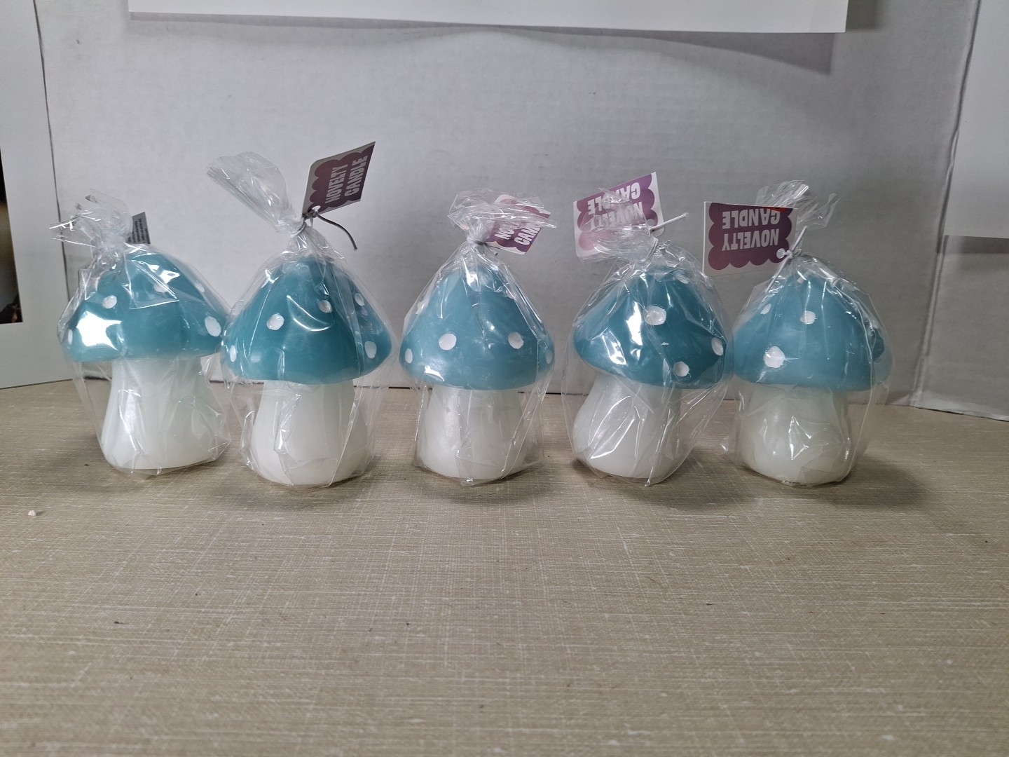 5 3 1/2-in Blue And White Mushroom Novelty Candles
