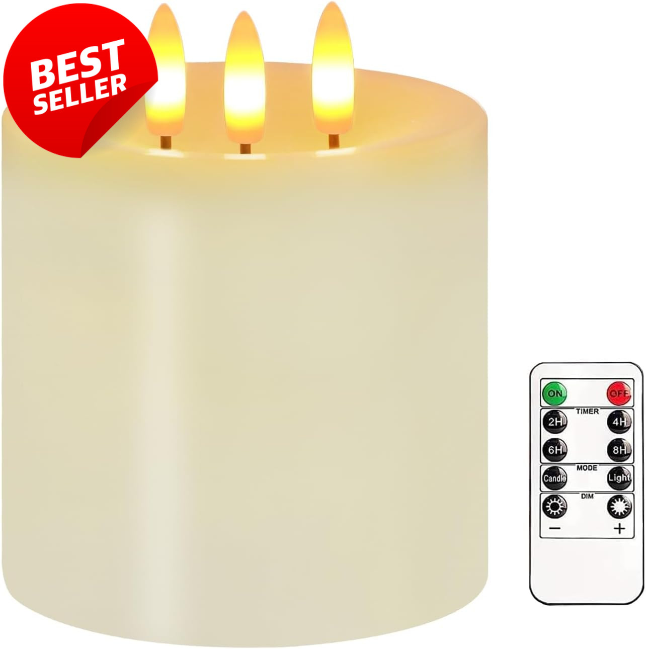 4x4in 3 Wick Flameless LED Candle Real Wax Remote Timer Ivory – US