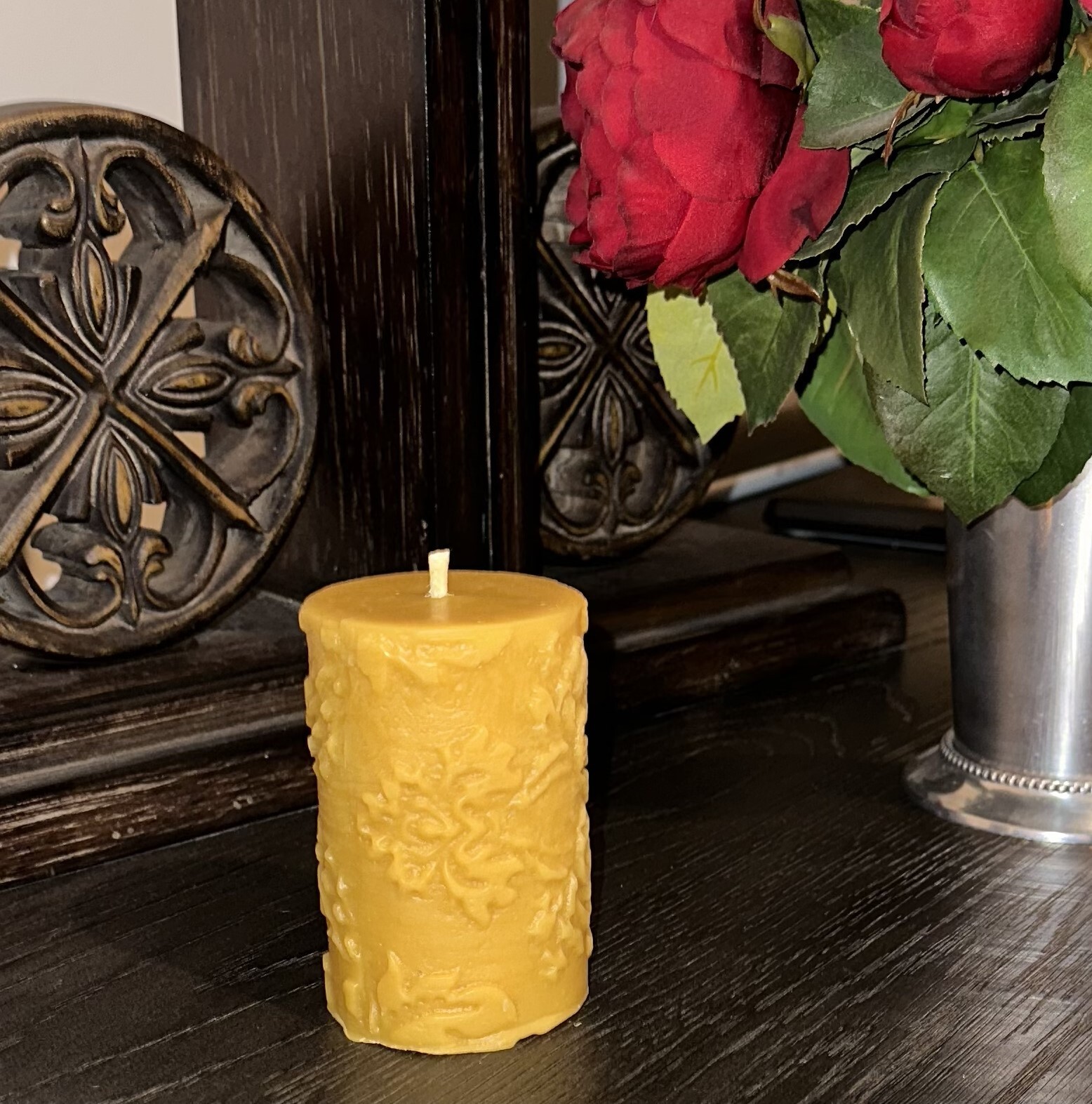 Handmade 100% Pure Beeswax Pillar Candle PATTERNS 100% Cotton Wick