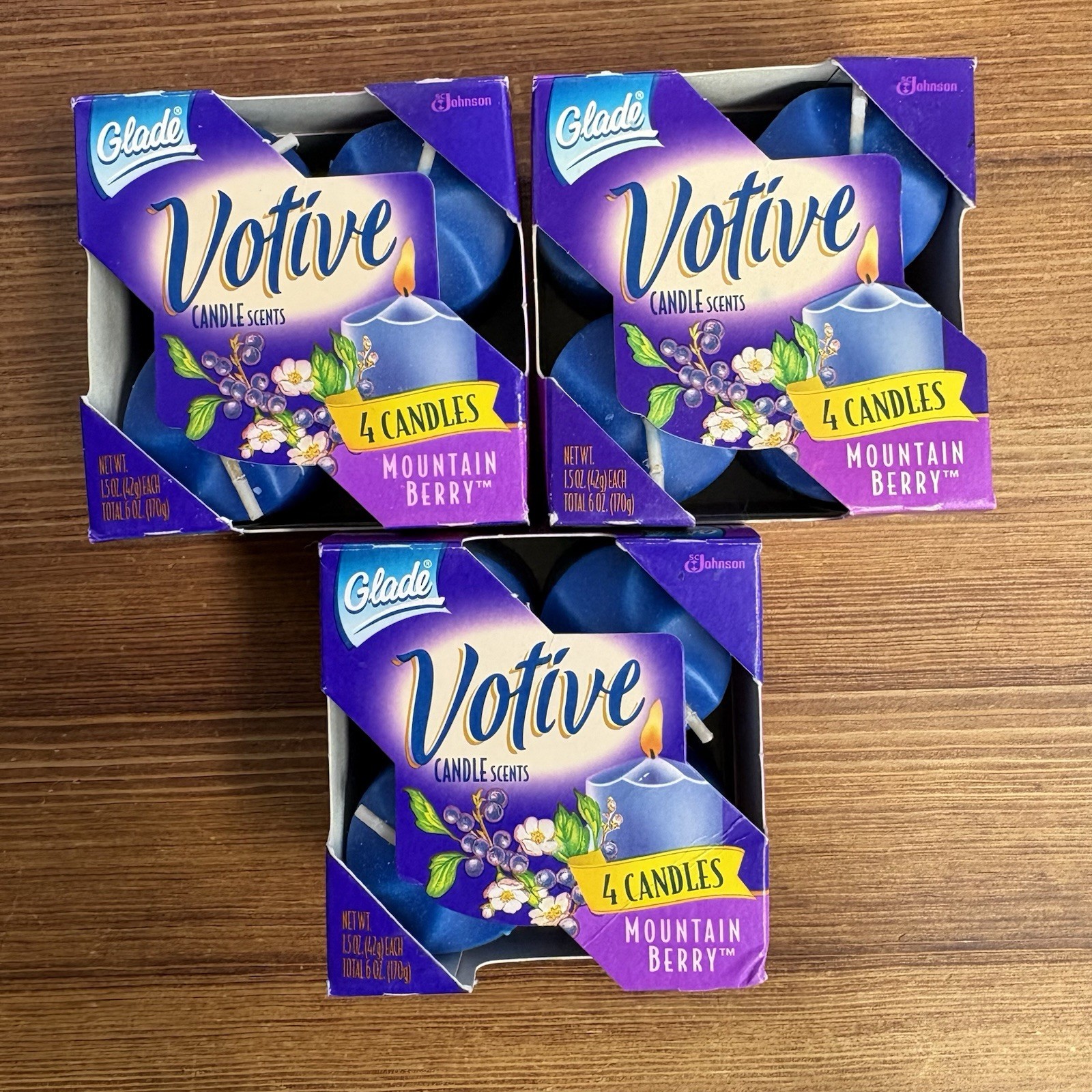 Vintage 1997 Glade Mountain Berry Votive Candles Lot of 3 Packs 12 Candles