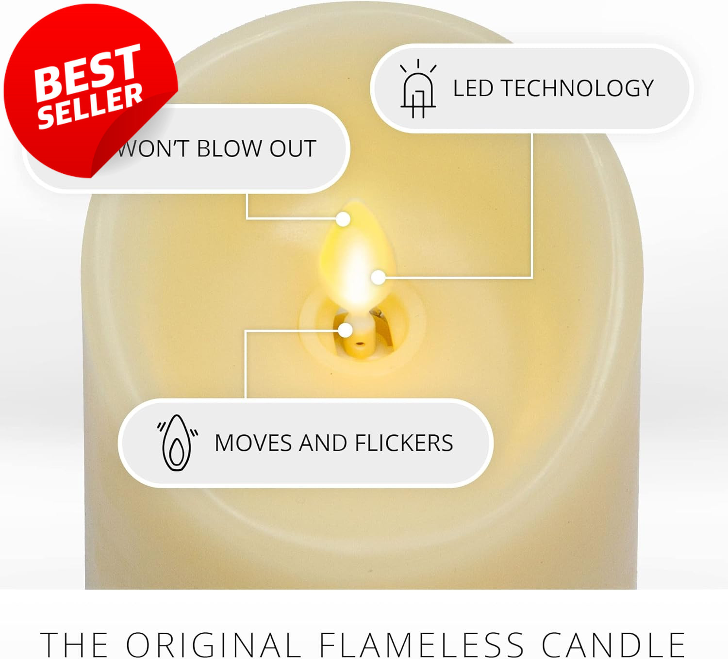 Flameless LED Pillar Candles Set of 3 Ivory Moving Flame Remote Timer – US