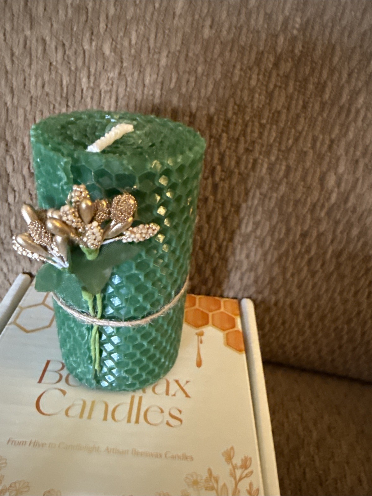 Set Of “2” Green Beeswax Candles In A Gift Box