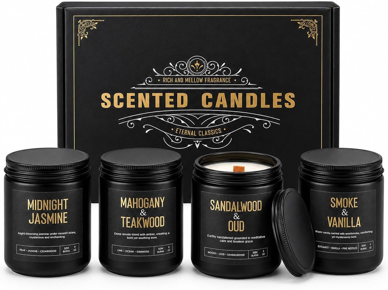 Men’s Candle Gift Set, 4 Pack Crackling Wood Wick Soy Scented Candles, 36oz M…