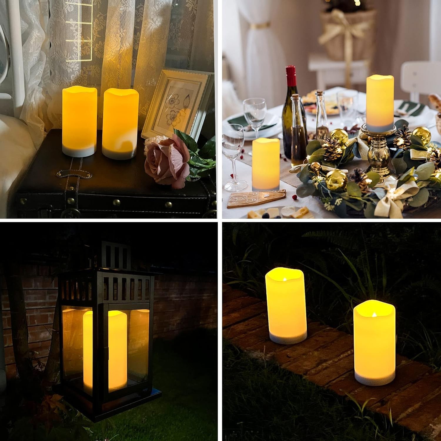 Large Outdoor Solar Powered Candles – Flameless Pillar Waterproof Rechargeabl…