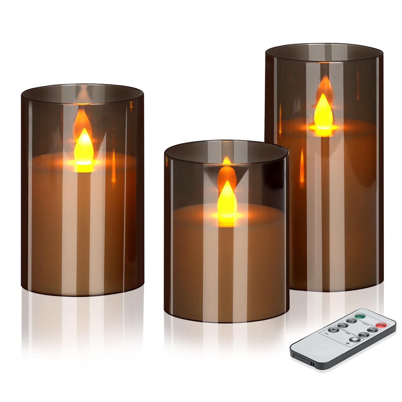 wemarry Flameless Candles 4 5 6 Set of 3 Acrylic Glass Pillars 3 Diameter Bat…