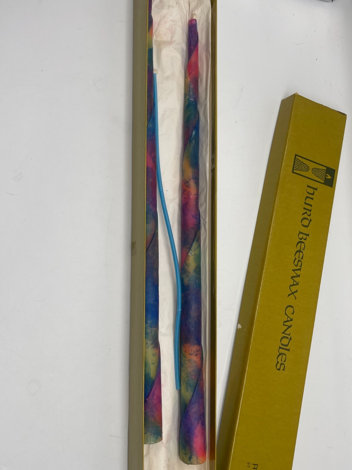 Vintage Hurd Beeswax Candles Taper 16″Multi Color Swirl Freemark Abbey St Helena