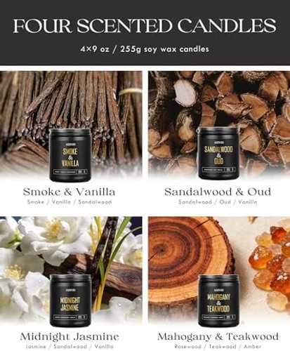 AOOVOO Scented Candles for Men – 4 Pack Candles for Home Scented, 36oz Soy Wa…