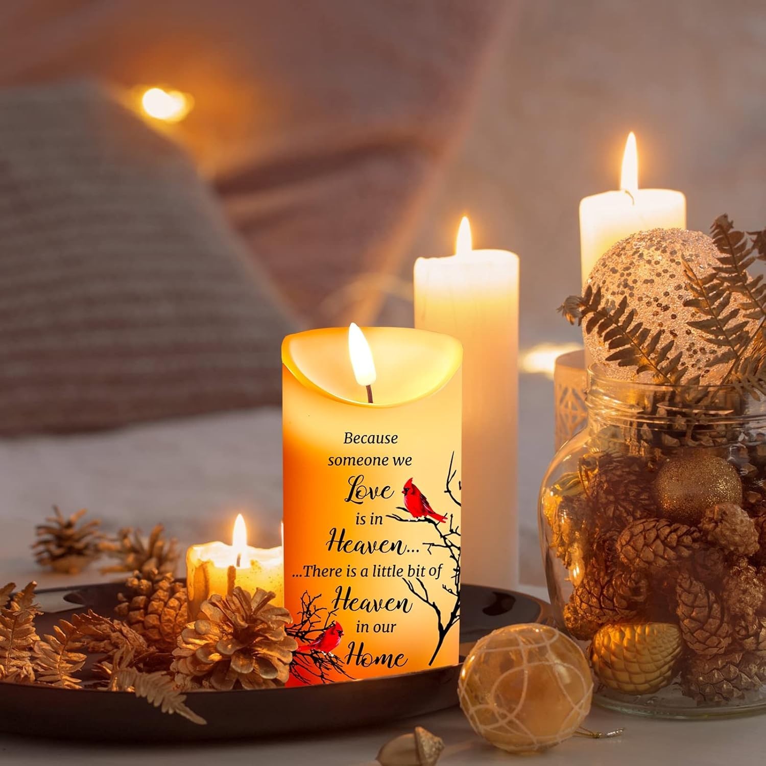 Portable Touch-Control LED Cardinal Candle – Comfort Gift for Loss of Loved One