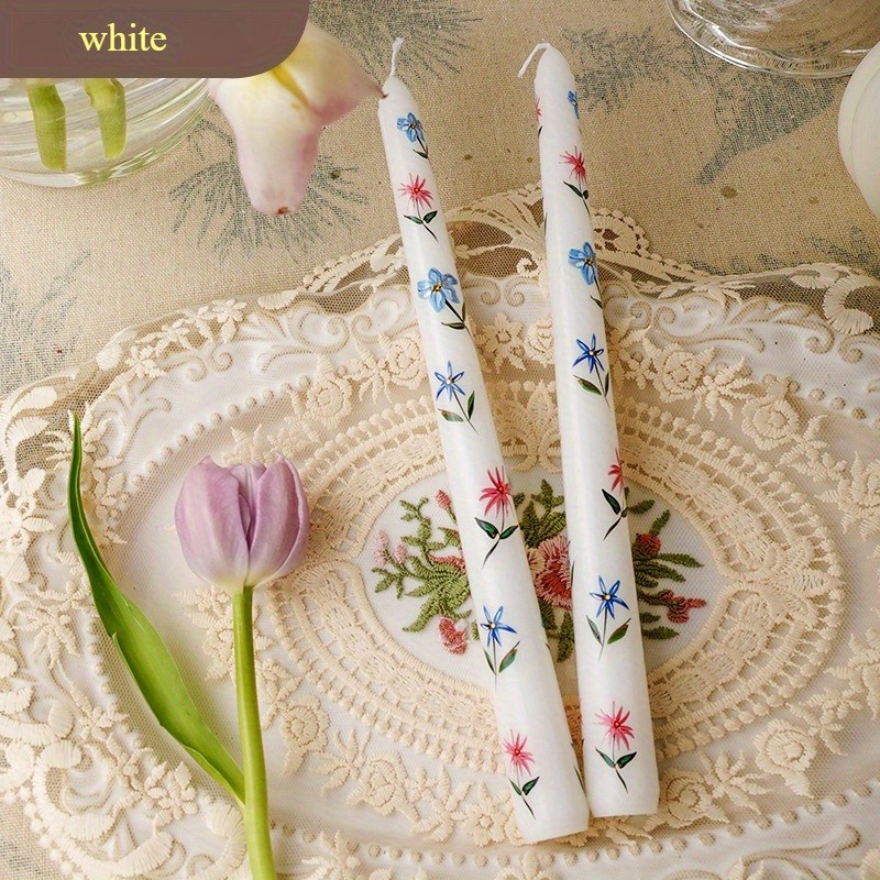 10 in Taper Candles, 2pcs Floral Print Smokeless Tapered, Fancy Dinner Candles