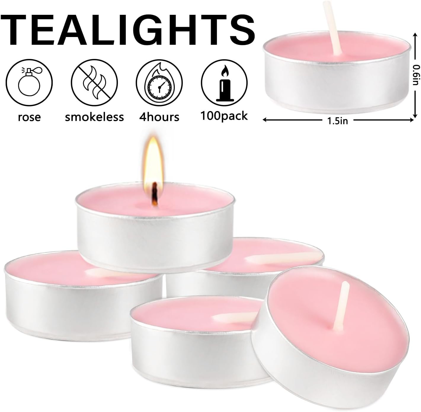 Pink Rose Scented Tea Light Candles Bulk 100 Pack Long Lasting Indoor Decor