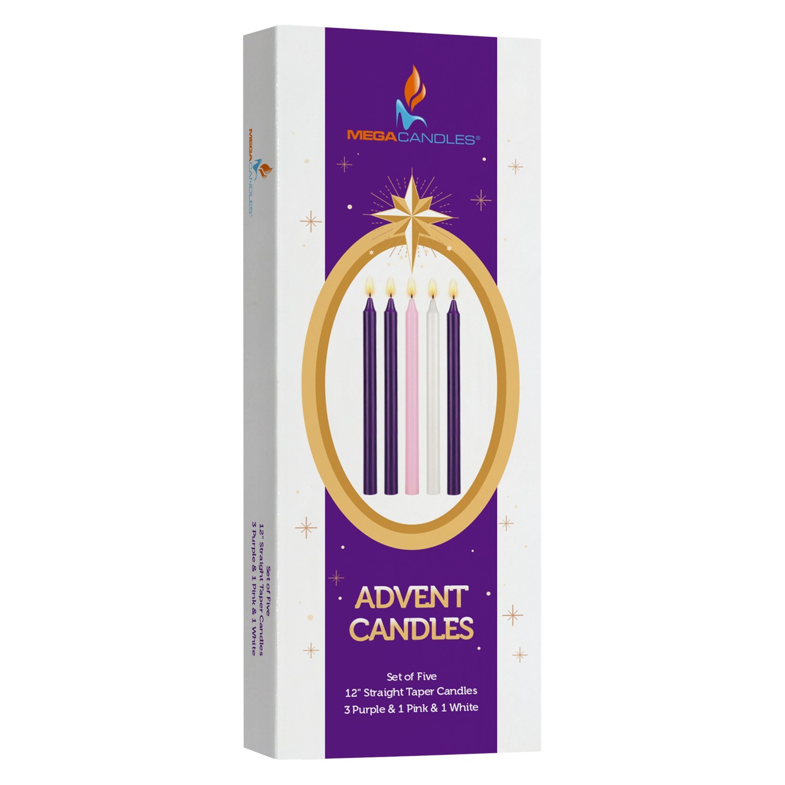 Mega Candles 5 pcs Unscented 12 Inch Advent Straight Taper Candle