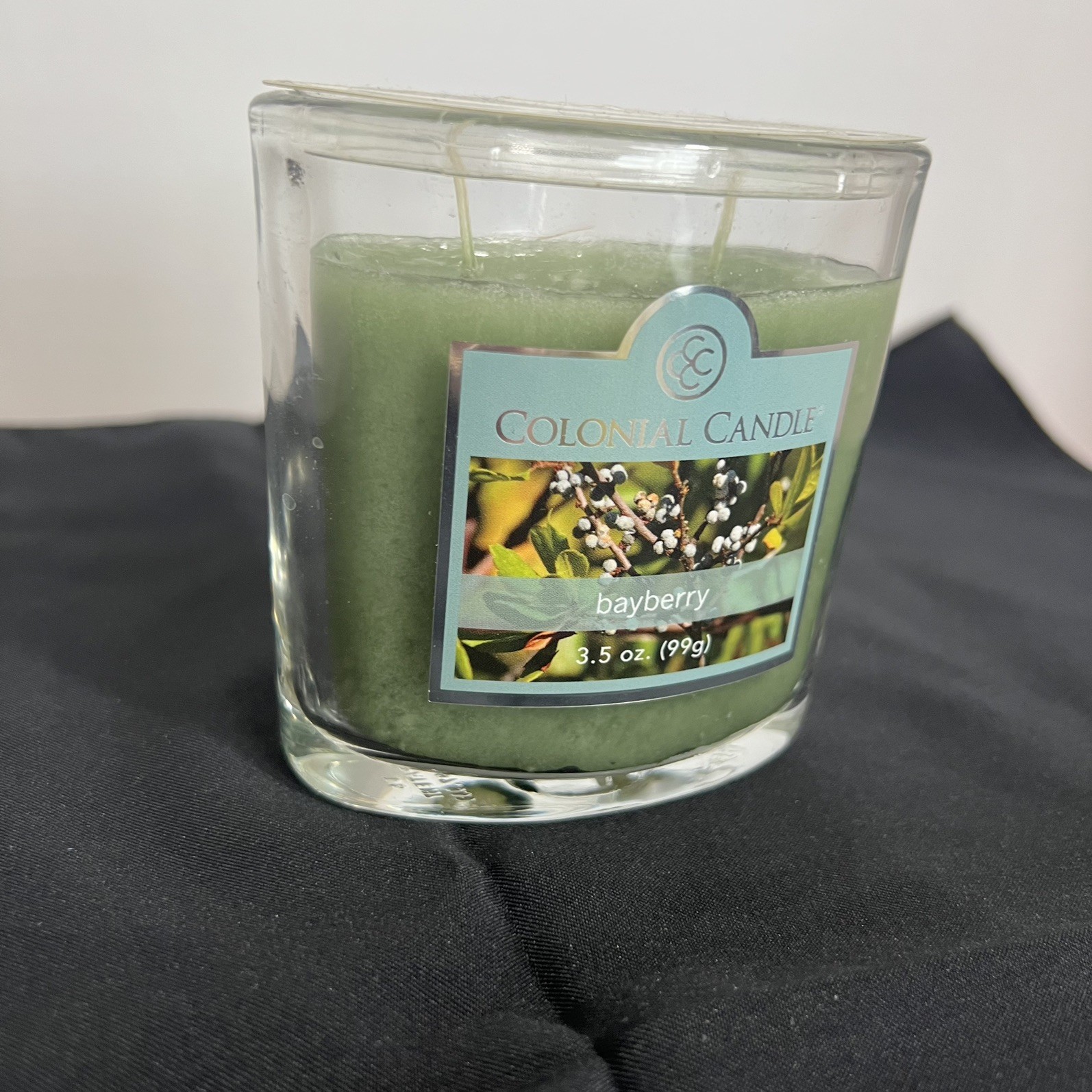 NEW 3.5 oz Green Bayberry Scent Jar Candle 2 Wick Mottled Wax Candle Home Scent